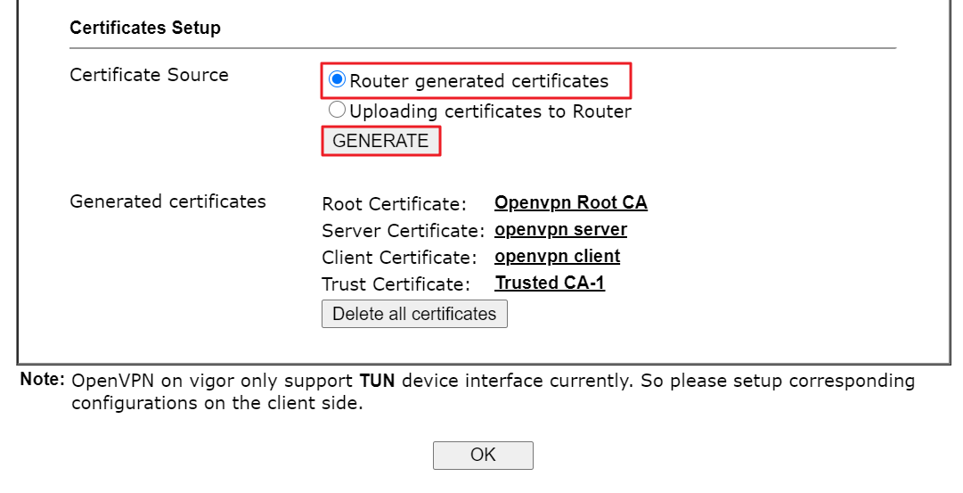 generate certificate files